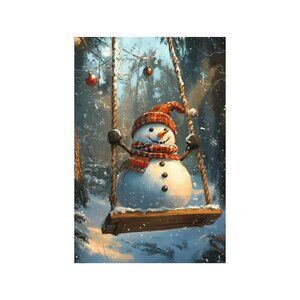 Cute Swinging Snowman Unframed Canvas Wall Art  24" X 36"